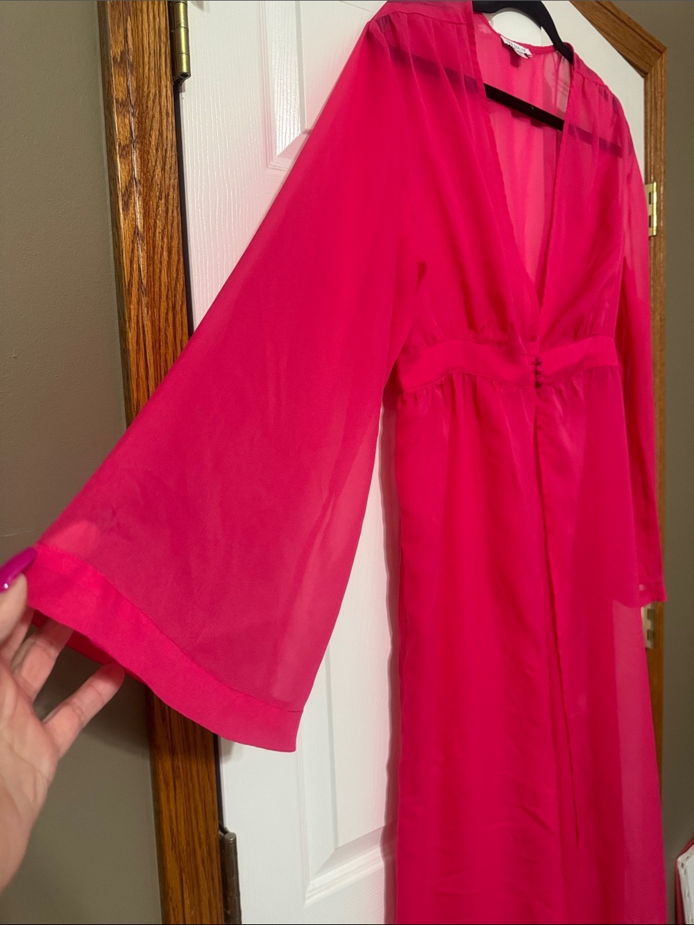 VENUS Vibrant Hot Pink Sheer Long Robe/Swim Cover-up - Picture 3 of 6